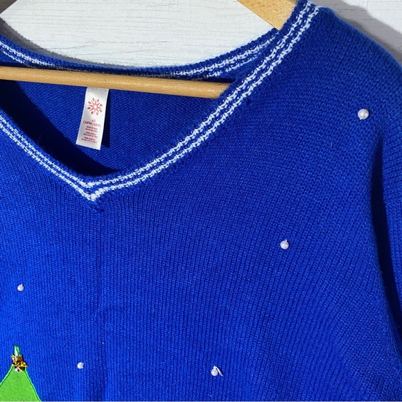 Christmas holiday spirit festive party sweater snowman bedazzled tree plus 4X - Picture 3 of 9